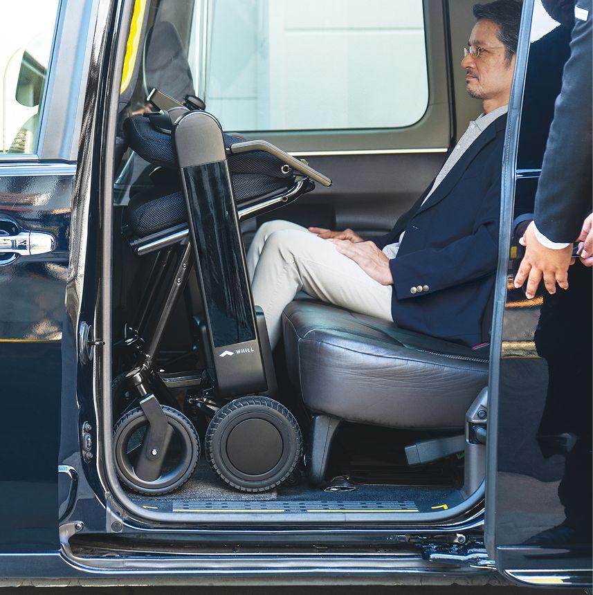 WHILL Model F folded for easy car loading