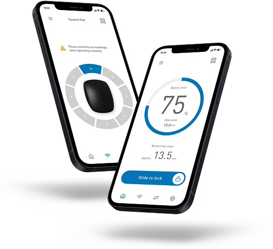 Cell Phone showcasing WHILL's smartphone app for power chair monitoring